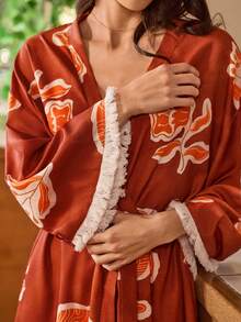 Lullawish Bohemian Floral Print Bubble Crinkle Women Robe - Multicolor - View 3