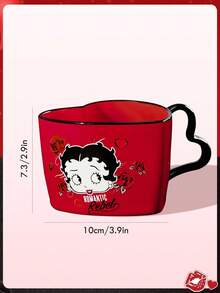 Betty Boop x SHEIN 400 Ml Cartoon Character Heart Floral Printed Ceramic Mug,,Gift Ideas,Party,Holiday,Valentine's Day - Burgundy - View 6