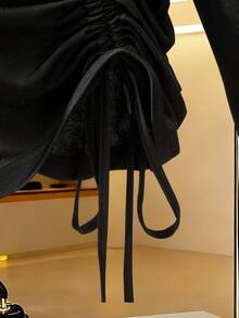 Modelyn رمضان طقم ملابس علوية وبنطلون طويل الأكمام محبوك مرن ناعم مريح للاستخدام اليومي، خصر مطاطي مخفف للحجم الكبير، مجموعة من قطعتين - الأسود - مشاهدة 4