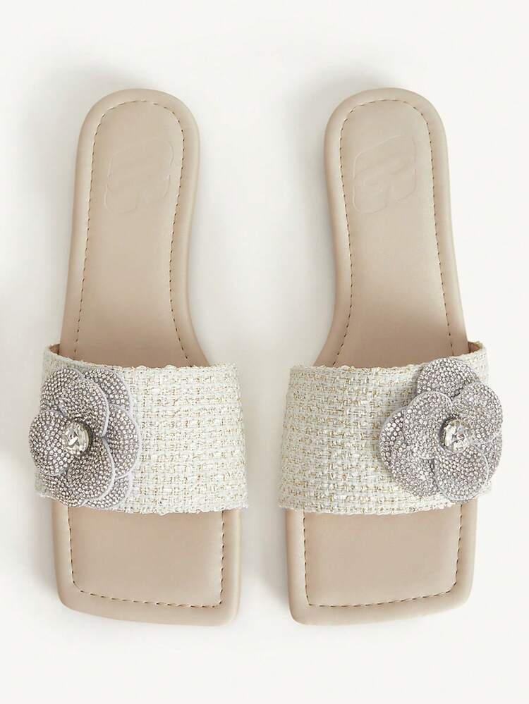 CUCCOO CHICEST Elegant Square Toe Comfortable Flat Sandals With 3D Floral Decor Valentine's Day