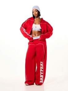 BABYPHAT 红色学院风Logo拉链短款连帽衫，女士街头时尚秋冬红色连帽衫，红色俱乐部短款拉链连帽衫，女士街头服饰 - 紅色 - 查看 8