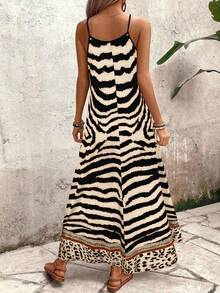 EMERY ROSE Women's Leopard Print Loose Maxi Slip Dress, Elegant For Daily Wear And Vacation, Summer - Apricot - View 2