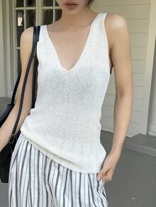 Livesso Áo ba lỗ dệt kim không tay dành cho nữ, trang phục công sở thường ngày, mùa xuân/hè. - Màu be - Xem 4