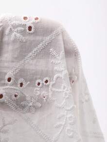 FRIFUL Women's Embroidered Fabric Shoulder Tie-Up Loose Casual Blouse - White - View 8