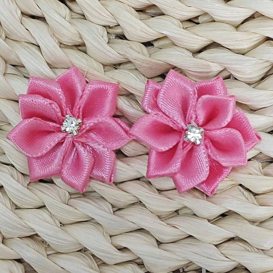 30 piezas/set Accesorio de decoración de prendas de unicolor, diseño de flor de cristal de fantasía de tela linda para manualidades y accesorios de joyería DIY para coser - Rosa - Ver 1