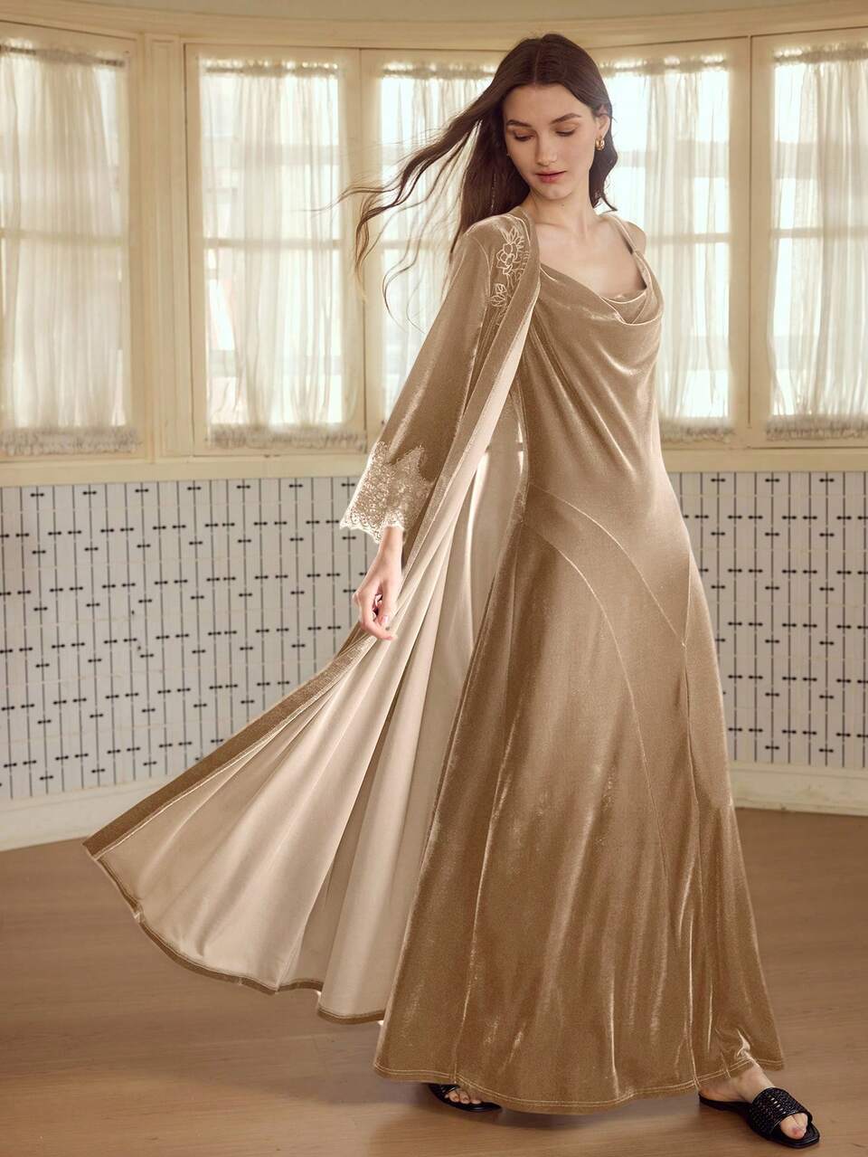 MOTF ELEGANT LONG VELVET DRAPED CAMI NIGHTGOWN, AUTUMN/WINTER
