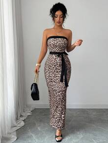 Rafferiza Women's Elegant Vacation Outing Date Leopard Print Bodycon Tube Dress, Spring/Summer - Multicolor - View 3