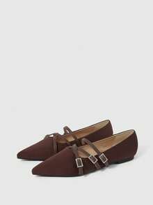 Sleekvia Women's Pointed Toe Shoes, Coffee Suede Comfortable Soft Sole, Multi-Strap Buckle Closure, Slip-On Casual Loafers Valentine's Day - Coffee Brown - View 5