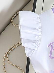 SHEIN Elladie kids Young Girl' Fashionable & Elegant Flounce Sleeve Top And Wide Leg Pants Set, Summer Lilac Kids Dress Purple Girl Clothes Girls Coord Sets Lavender Two Piece Set Lavender Outfit For Little Girls Lilac Kids Outfit - Purple - View 4