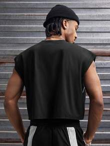 AXEPEAK 撞色滚边圆领时尚休闲运动背心 - 黑色 - 查看 2