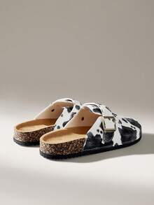 Solecia Dép lê đế dày thời trang nữ, mũi tròn, khóa vuông, phù hợp với giày dép. - Đen và trắng - Xem 4