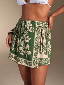 Swim Oasis 女士热带印花系带裹身短裤罩衫，休闲度假 - 彩色 - 查看 3