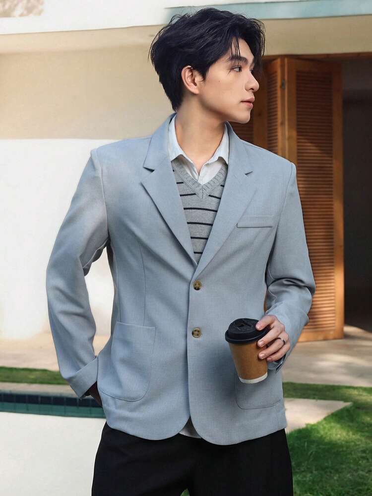 Men's Grey Casual Jacket, Suitable For Spring Party