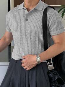 DAZY Áo polo cổ tròn màu xám trơn dành cho nam, thích hợp mặc mùa hè. - Xám - Xem 1