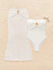 Swim Oasis 纯白色纹理泳裙女款 - 白色 - 查看 6