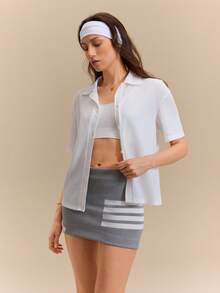 Hanevo Women's Solid Color Short Sleeve Single-Breasted Casual Loose Shirt - Multicolor - View 6
