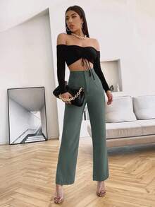 Siren Gaze Solid High Rise Tailored Pants In Fall/Winter - Grey - View 5