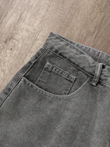 Manfinity Joysei 男士浅蓝色水洗牛仔宽松休闲短裤 - 淺灰色 - 查看 3