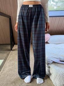 Dream Adore Women's Casual Plaid Print Elastic Waist Loose Straight Leg Pajama Pants Sleep Pants Lounge Pants Plaid Pajama Pants - Multicolor - View 1