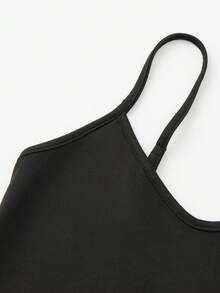 SHEIN PETITE Petite Series Knit Flocked T-Shirt + Lining Camisole, Two Pieces Cropped Streetwear - Black - View 6