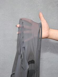 ROMWE J-Fashion Spring/Summer Women's Sexy Y3K See-Through Plunging Neck Hooded Super Mini Dress - Dark Grey - View 9