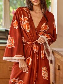 Lullawish Bohemian Floral Print Bubble Crinkle Women Robe - Multicolor - View 6