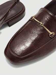 CUCCOO BIZCHIC 女士方头平底低跟黑色英伦风舒适通勤百搭无后跟穆勒鞋 - 油皮咖啡 - 查看 7