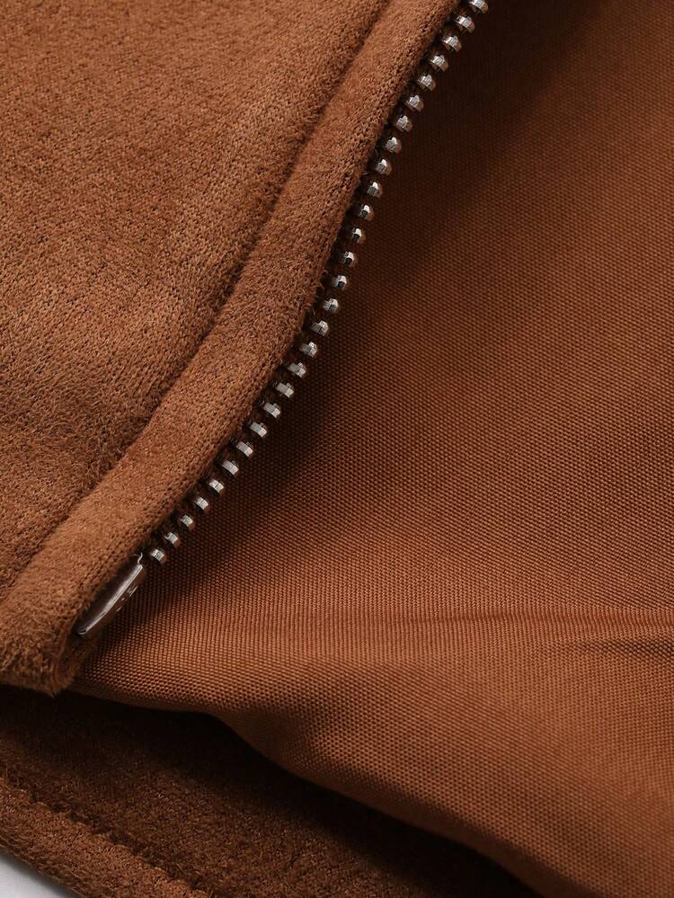 Men's Solid Color Short Suede Fabric Brown Jacket And Coat, Autumn