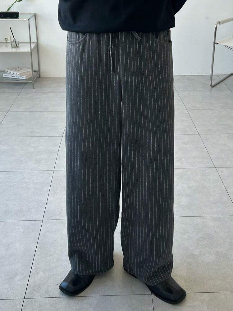 Men's Loose Fit Striped Pocket Wide Leg Pants, Spring/Autumn