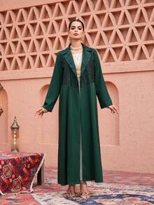 Al Najma 2025 New  Embroidered Patchwork  Abaya Robe In Olive Green - Dark Green - View 5