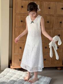DAZY Tween Girls V-Neck Lace Nightgown Loungewear Summer - White - View 4