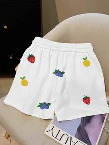 Resyla Women's Summer Casual Vacation Style Fruit Embroidery Drawstring Waist Loose Shorts - Multicolor - View 3