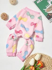 PETSIN 1件装宠物猫狗连体衣，蝴蝶印花，加厚抓绒，保暖舒适，粉色 - 彩色 - 查看 2