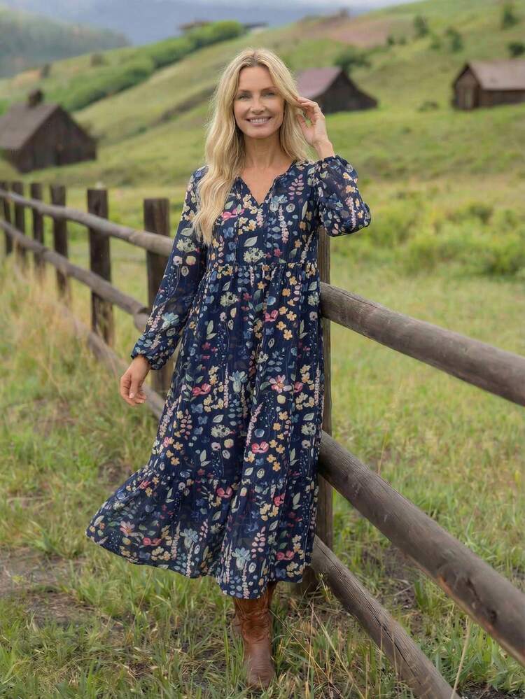 Women's Casual Floral Print Dress For Vacation Long Floral Dress Women French Dresses For Women Boho Dress Women Cottagecore Dress Women Dresses Autumn Winter Going Out Outfit