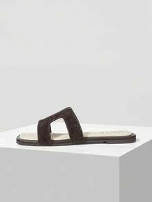 MOTF PREMIUM WOMEN CASUAL AND SIMPLE SUMMER CONTRAST BINDING HOLLOW OUT SQUARE TOE FLAT SANDALS, FOR NEW YEAR HOLIDAY, SPRING SHOES SPRING BREAK EASTER VALENTINE'S DAY - Coffee - View 4