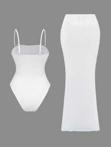 Swim Oasis 纯白色纹理泳裙女款 - 白色 - 查看 2