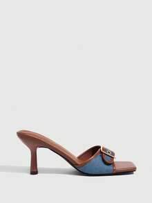 CUCCOO SZL Women's Square Toe Buckle Design Fashion Daily Casual High Heel Sandals Valentine's Day - Blue - View 3