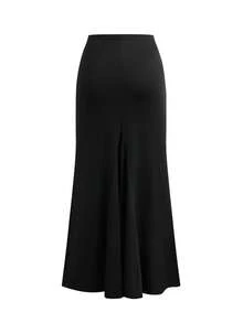 SHEIN Elenzya Women's Elegant Black Metal Asymmetrical Ruffle Hem Skirt, Spring/Summer - Black - View 2
