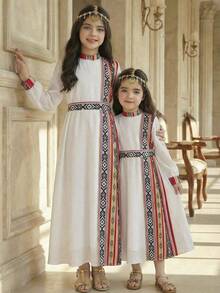 SHEIN Young Girls' N Style Long Sleeve Dress,Kids - White - View 3