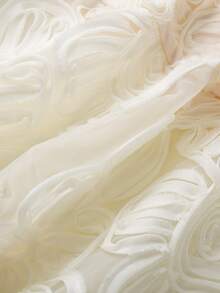 Olithes Elegant Strapless Cinched Waist Ruffle Hem Side Slit Hidden Zipper Mesh Embroidered Fabric Apricot Blouse For Women, Spring/Summer Strapless Top White Top Summer Holiday Outfits Top Party Top Summer Tops - Apricot - View 3