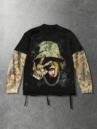 2026 Neuer Frühling/Herbst Herren Lässig Langarm Sweatshirt 2 in 1 Paar-Top