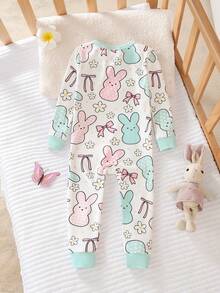 女婴针织长袖兔子图案可爱睡衣，送给女婴的最佳服装礼物 - 彩色 - 查看 2