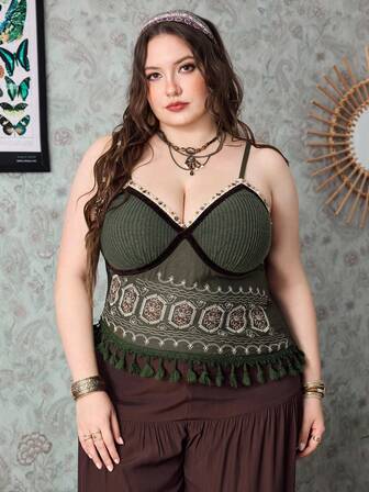 Fairycore Blusa de tirantes casual y versátil con bordado floral para mujer de talla grande