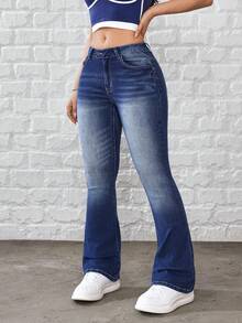 Flexra 女士休闲百搭喇叭牛仔裤，带口袋 - 粉色 - 查看 5