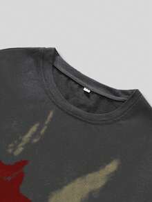 ROMWE MEN 男士街头时尚印花做旧短袖T恤 - 灰色 - 查看 4