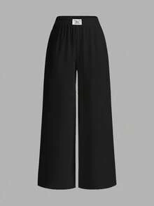 SHEIN EZwear 休闲简约日常百搭派对机场装，腰带饰有品牌标志织带，舒适阔腿裤，适合春夏穿着，也适合度假嘉年华等场合。 - 彩色 - 查看 3