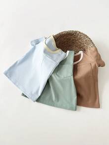 SHEIN 3pcs/Set Baby Boys' Casual Colorblock Pocket Short Sleeve Top, Versatile For Outings, Home, Daily Wear, Spring/Summer - Multicolor - View 4