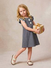 PrepCrw 1 pieza Elegante vestido gris sin mangas con decoración floral 3D de perlas para niñas jóvenes, adecuado para salidas, reuniones, festivales, fiestas, primavera, verano, Día de San Valentín, bodas - Gris - Ver 8