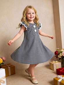 PrepCrw 1 pieza Elegante vestido gris sin mangas con decoración floral 3D de perlas para niñas jóvenes, adecuado para salidas, reuniones, festivales, fiestas, primavera, verano, Día de San Valentín, bodas - Gris - Ver 9