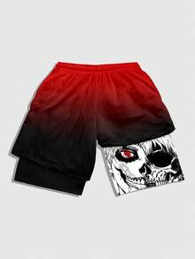 ROMWE MEN Goth Men's Summer Casual Gradient Cartoon Print Shorts - Multicolor - View 2
